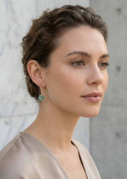 Envy Gold Drop Crystal Daisy Charm Earrings - Turquoise