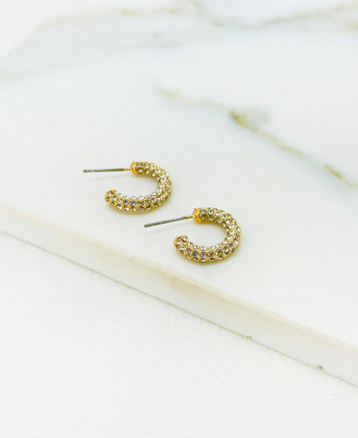 Envy Diamante Encrusted Hoop Earrings - Gold