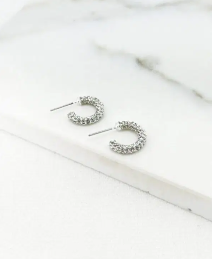 Envy Diamante Encrusted Hoop Earrings - Silver