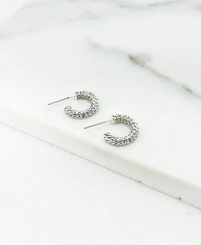 Envy Diamante Encrusted Hoop Earrings - Silver