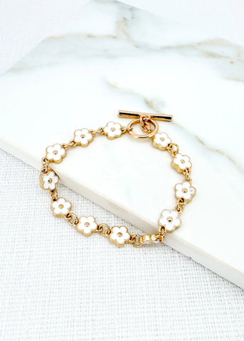Envy Enamel Flower Daisy Bracelet - Gold