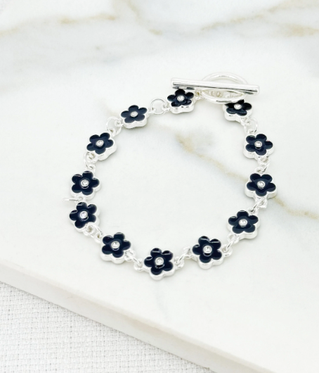 Envy Enamel Flower Daisy Bracelet - Silver