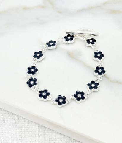 Envy Enamel Flower Daisy Bracelet - Silver
