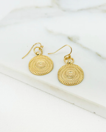 Envy Detailed Disc Drop Earrings - Gold