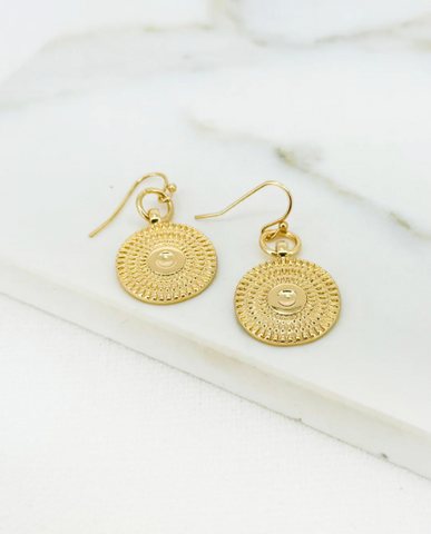 Envy Detailed Disc Drop Earrings - Gold