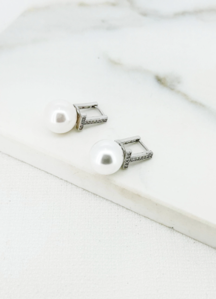 Envy Diamante Pearl Drop Earrings - Silver