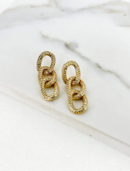 Envy Diamante Encrusted Chain Drop Earrings - Gold