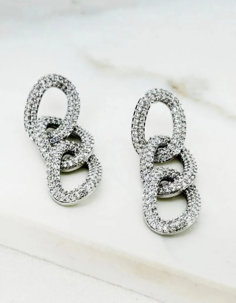 Envy Diamante Encrusted Chain Drop Earrings - Silver