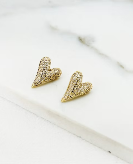 Envy Diamante Heart Stud Earrings - Gold