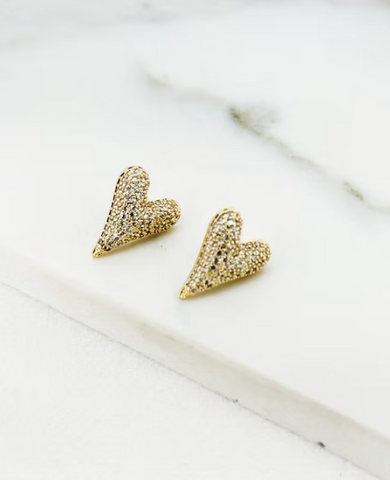 Envy Diamante Heart Stud Earrings - Gold