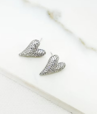 Envy Diamante Heart Stud Earrings - Silver