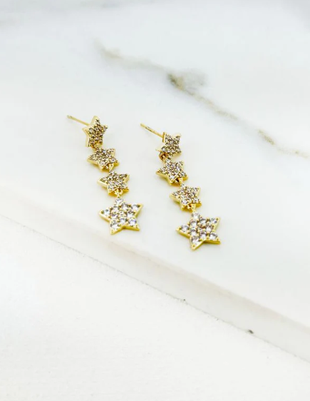 Envy Diamante Star Drop Earrings - Gold