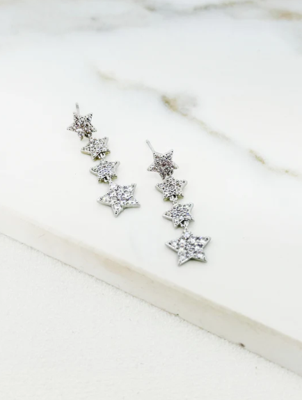 Envy Diamante Star Drop Earrings - Silver