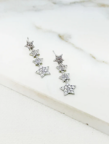 Envy Diamante Star Drop Earrings - Silver