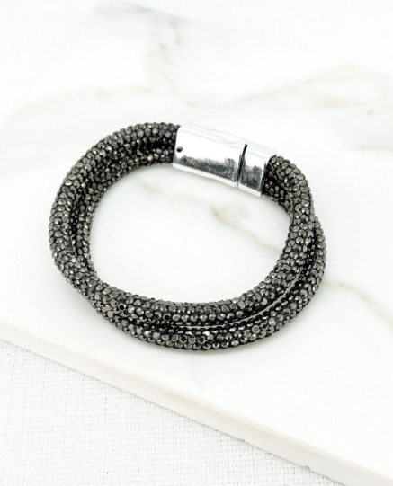 Envy Double Diamante Bead Bracelet - Black