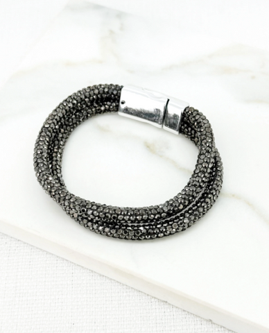 Envy Double Diamante Bead Bracelet - Black