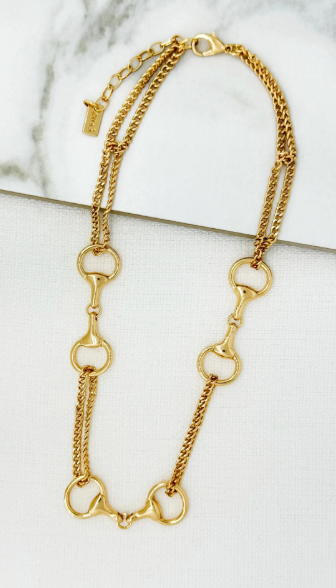Envy Double Chain Short Horsebit Necklace - Gold