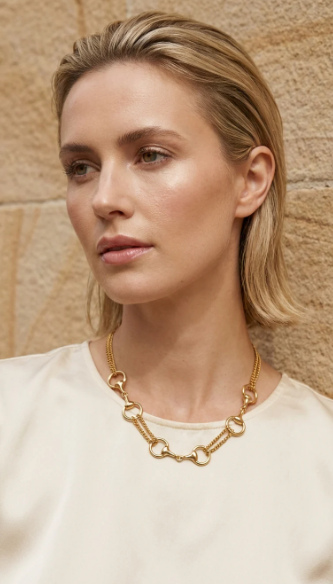 Envy Double Chain Short Horsebit Necklace - Gold