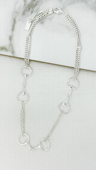 Envy Double Chain Short Horsebit Necklace - Silver