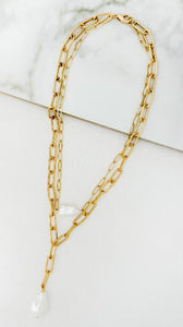 Envy Double Chain Pearl Pendant Necklace