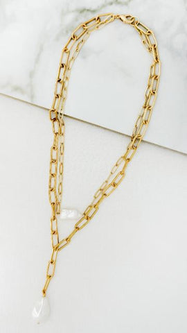 Envy Double Chain Pearl Pendant Necklace