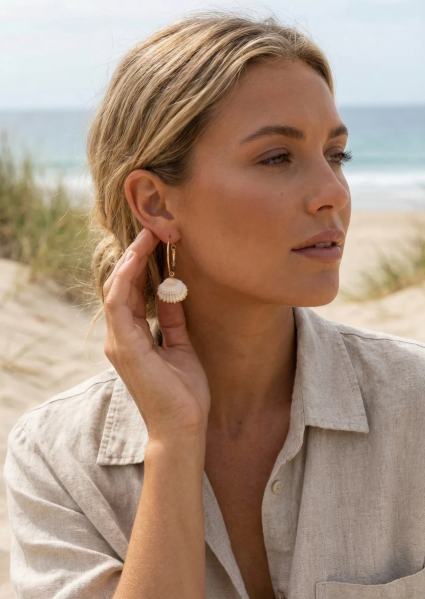 Envy Large Hoop Shell Charm Earrings - Gold