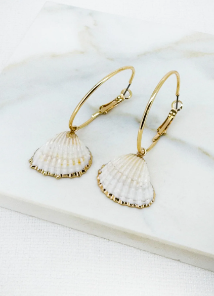 Envy Large Hoop Shell Charm Earrings - Gold