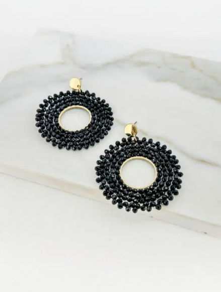Envy Circle Beaded Earrings - Black