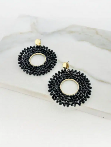 Envy Circle Beaded Earrings - Black