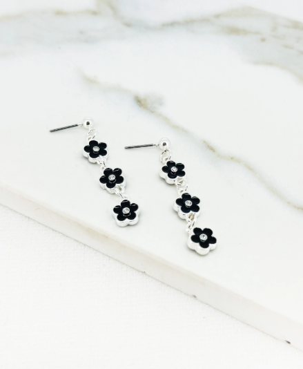 Envy Daisy Flower Drop Earrings - Silver