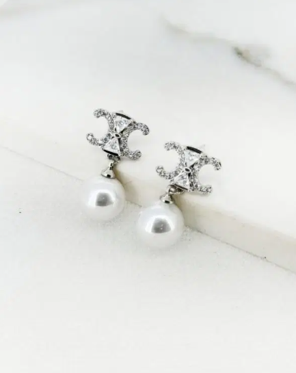 Envy Pearl and Diamante Inspired Earrings - Silver