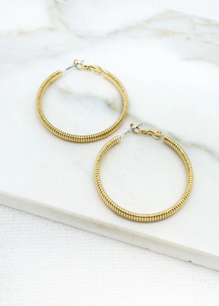 Envy Ridge Textured Large Hoop Earrings - Gold