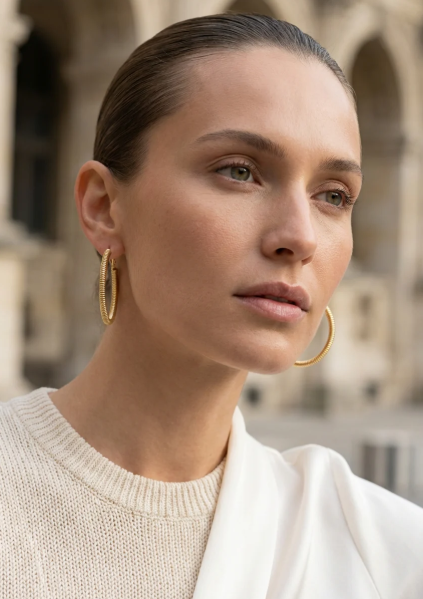 Envy Ridge Textured Large Hoop Earrings - Gold