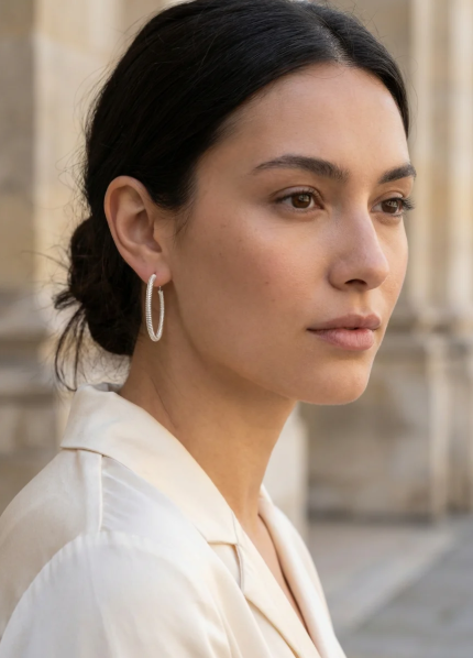 Envy Ridge Textured Large Hoop Earrings - Silver