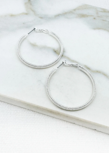 Envy Ridge Textured Large Hoop Earrings - Silver