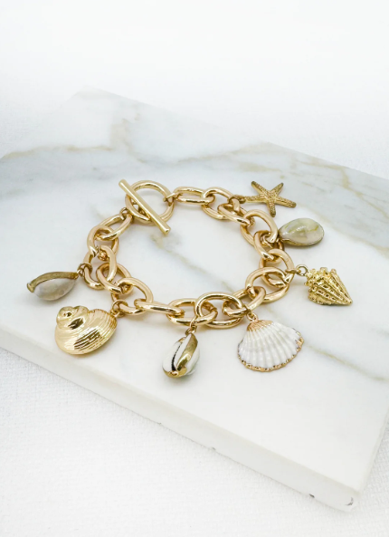 Envy Large Sea Charm Chain Link Bracelet - Gold