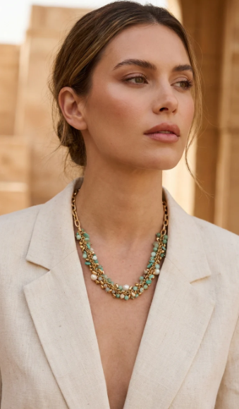 Envy Multi-Bead Short Cluster Necklace - Turquoise