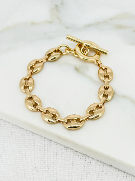 Envy Smooth Coffee Bean Link Bracelet - Gold