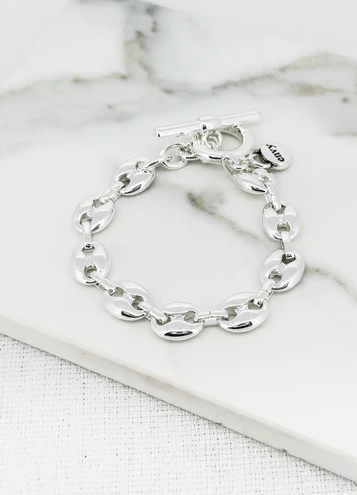 Envy Smooth Coffee Bean Link Bracelet - Silver