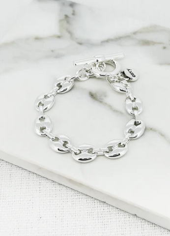 Envy Smooth Coffee Bean Link Bracelet - Silver