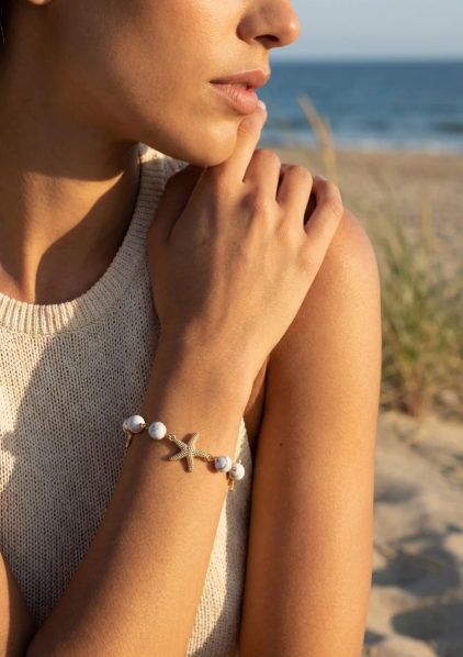 Envy Starfish Multi Charm Beaded Bracelet - Gold