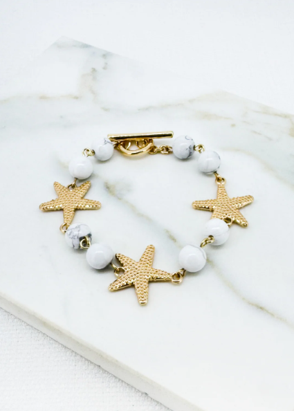 Envy Starfish Multi Charm Beaded Bracelet - Gold