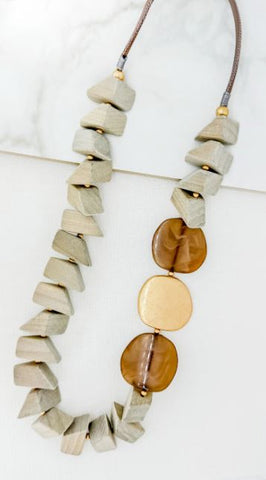 Envy Taupe Cord Wood and Resin Necklace