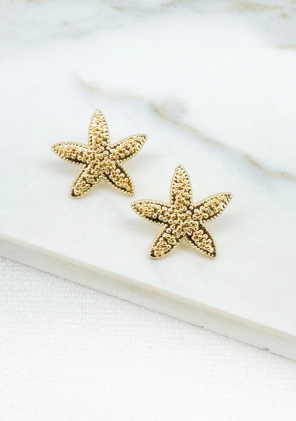 Envy Textured Starfish Stud Earrings - Gold