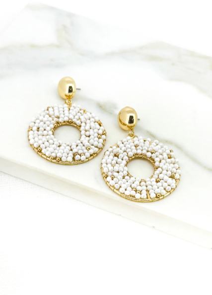 Envy Beaded Large Circle Boho Drop Stud Earrings - Gold