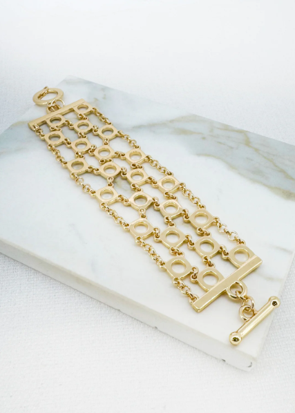 Envy Wide Circle and Chain Design Bracelet - Gold