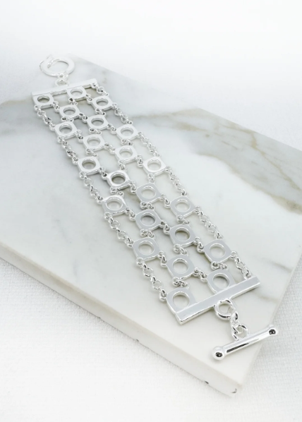 Envy Wide Circle and Chain Design Bracelet - Silver