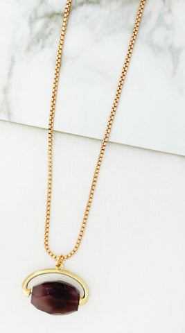 Envy Gold Long Chain Stone Pendant Necklace