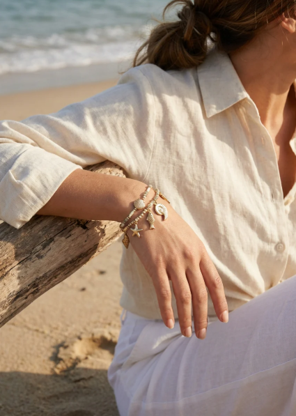 Envy Beach Theme Multi-Charm Beaded Layered Bracelet