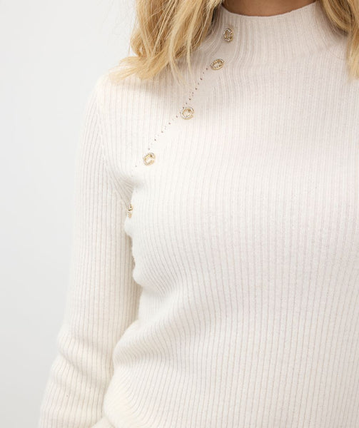 EsQualo Diamante Button Knit